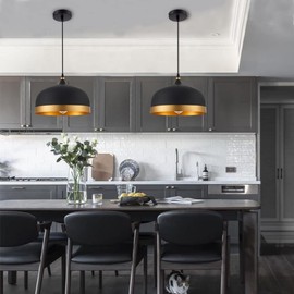 KPIBEST Black Industrial Pendant Light Fixture, Farmhouse Decor Adjustable Metal Hanging Lamp, Kitchen Island Ceiling Hanging for Indoor Restaurant Dining Room Cafe Sink Bar Salons (2-Packs)