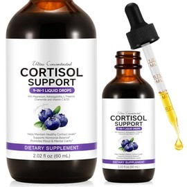 Cortisol Support with Ashwagandha, Magnesium, L-Theanine, Chamomile and Vitamin C & D3, Cortisol Detox Hormone Balance Supplements Mood, Focus, Stress Relief, Sleep Support -60ml