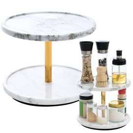 Colingmill 2-Tier Marble Lazy Susan, 10'' Circular Marble Stone Decorative Tray Organizer, Rotating Bathroom Turntable, Kitchen Spice Rack Organizer for Countertop Vanity Dresser Dining Table Pantry