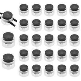uxcell 25 Pcs Assorted Colors Plastic Spring Cord Lock, Double-Hole Slider Toggles Clip End Stopper Round Fastener for Drawstrings Paracord Backpack Shoelace, Transparent + Black
