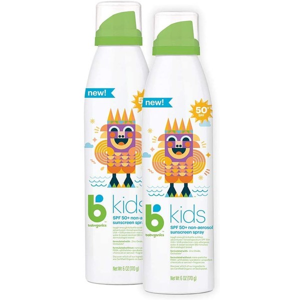 Babyganics Kids Sunscreen Continuous Spray 50 SPF, 6oz, 2 Pack, Packaging May Vary