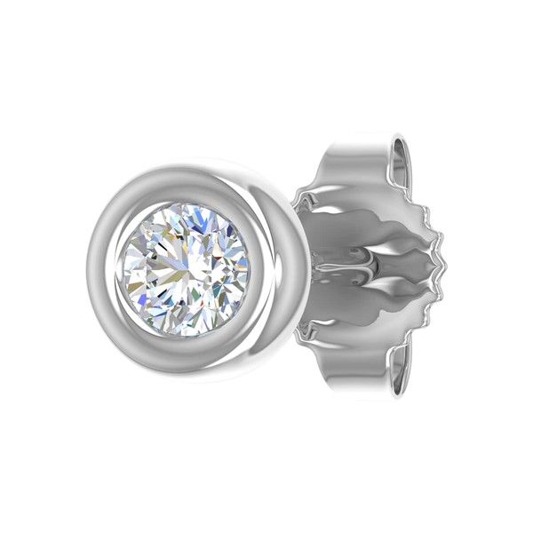 10K White Gold Bezel Set Round Diamond Stud Earring (0.05