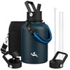 Konokyo Insulated Water Bottle with Straw,50 oz 3 Lids Water