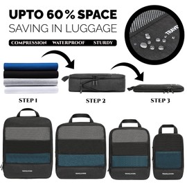 TravelLovers Compression Packing Cubes – 6 Pack Packing Cubes for Suitcases – Durable Nylon Suitcase Organiser Bags with Mesh Panel – Packing Cubes for Travel with Laundry & Shoe Bag (Black)