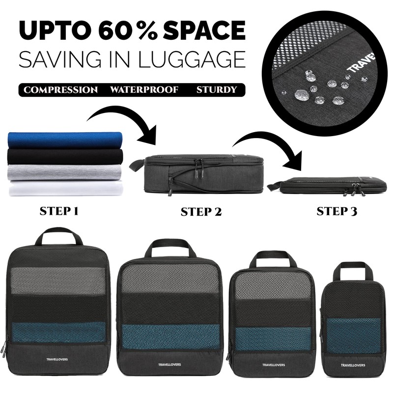 TravelLovers Compression Packing Cubes – 6 Pack Packing Cubes for