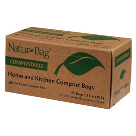 Natur-Bag Small Food Waste Compostable Bags - 3 Gallon, 25 Bags - for Food Scraps