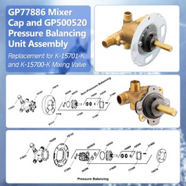 GP77886 Mixer Cap and GP500520 Pressure Balancing Unit Assembly Compatible with Kohler K-15701-K and K-15700-K mixing valve
