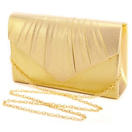SUCCUNA Clutch Purses Envelope Evening Bag For Women Girl Charming Pleated Crossbody Handbags for Wedding Party Dating, Gold, Medium