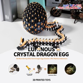 meturebear 3D Printed Dragon Egg Glow in The Dark, Fight Dragon Toys, Articulated 3D Printed Animals Gift for Kids 5-7 8-12, Home Decor for Adults(Luminous Black Orange)