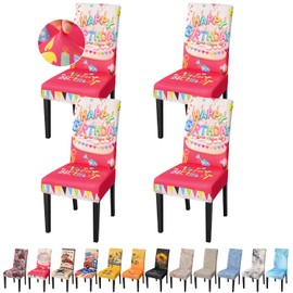 JQinHome Birthday Chair Covers for Dining Room Set of 4, High Stretch Removable Chair Slipcover for Kids Birthday Elegant Party Decorations Special Occasions Intimate Gathering Gala (4Pcs)