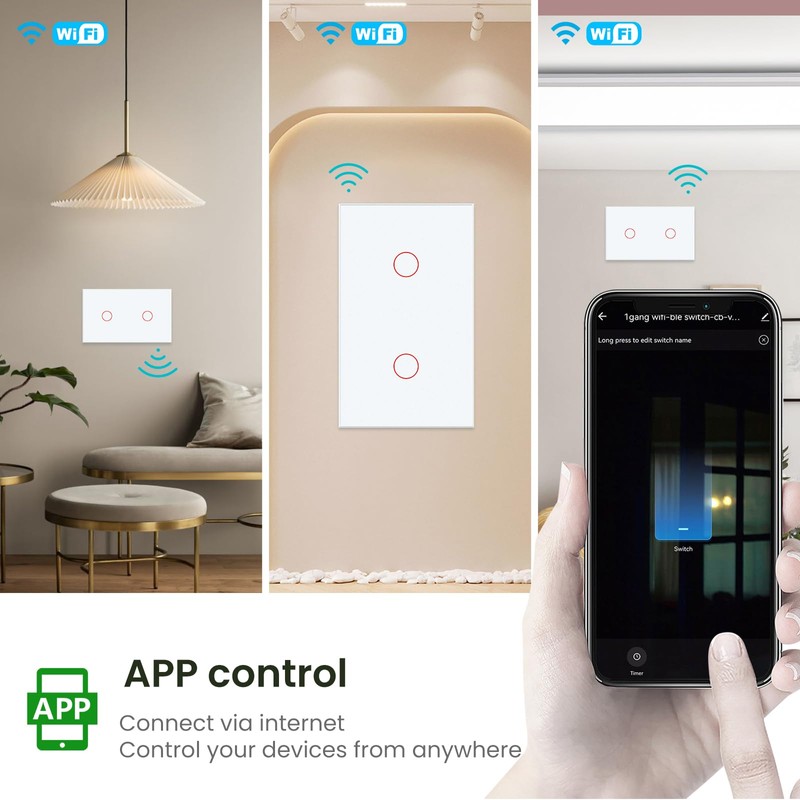 WiFi Smart US Touch Light Switch,Need Neutral Wire Glass Panel,2.4GHz