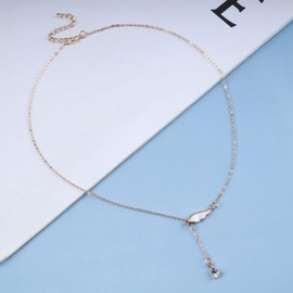 Inilbran Boho Gold Wings Y Lariat Necklace for Women and Girls - Crystal Drop Chain with Extension Chain - Vintage Rhinestone Y Drop Chain - Jewellery for Women and Girls