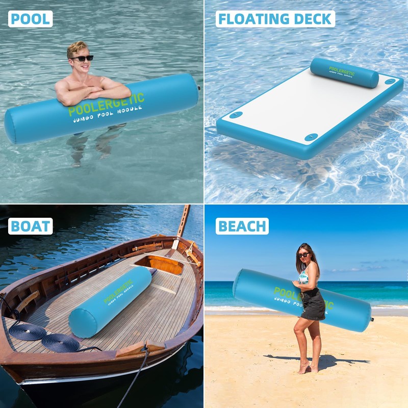 Poolergetic Jumbo Inflatable Pool Noodle, Large Giant Swim Float Blow