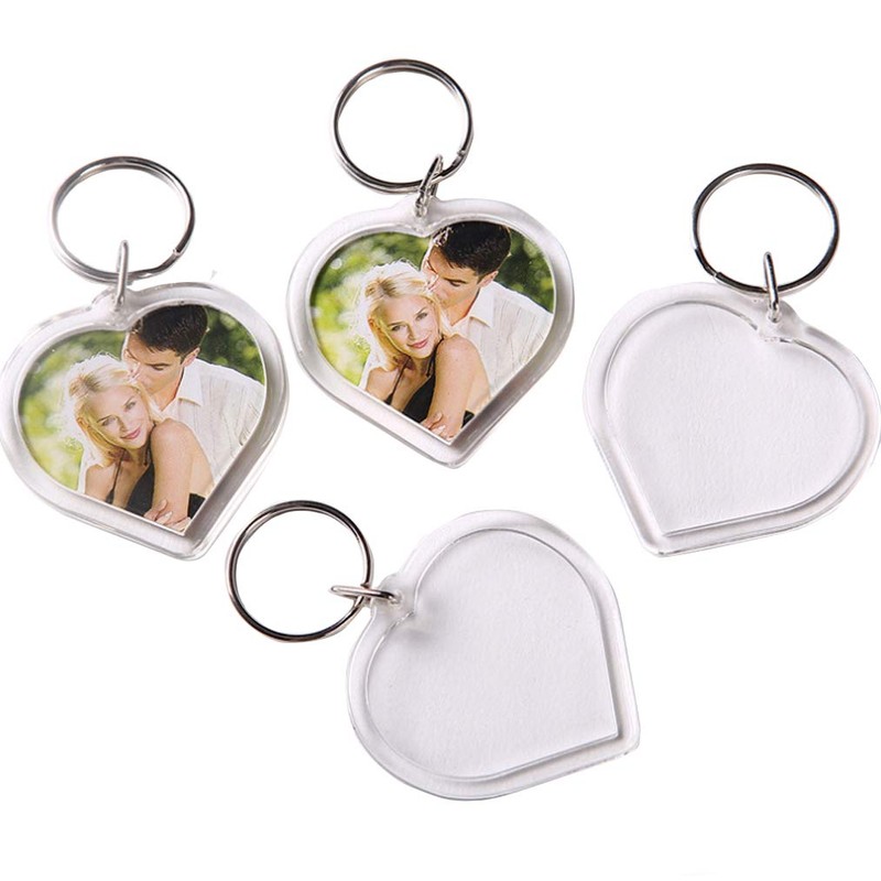 25PCS Heart-Shaped Acrylic Blank Passport Photo Image Inserts Split Keychain