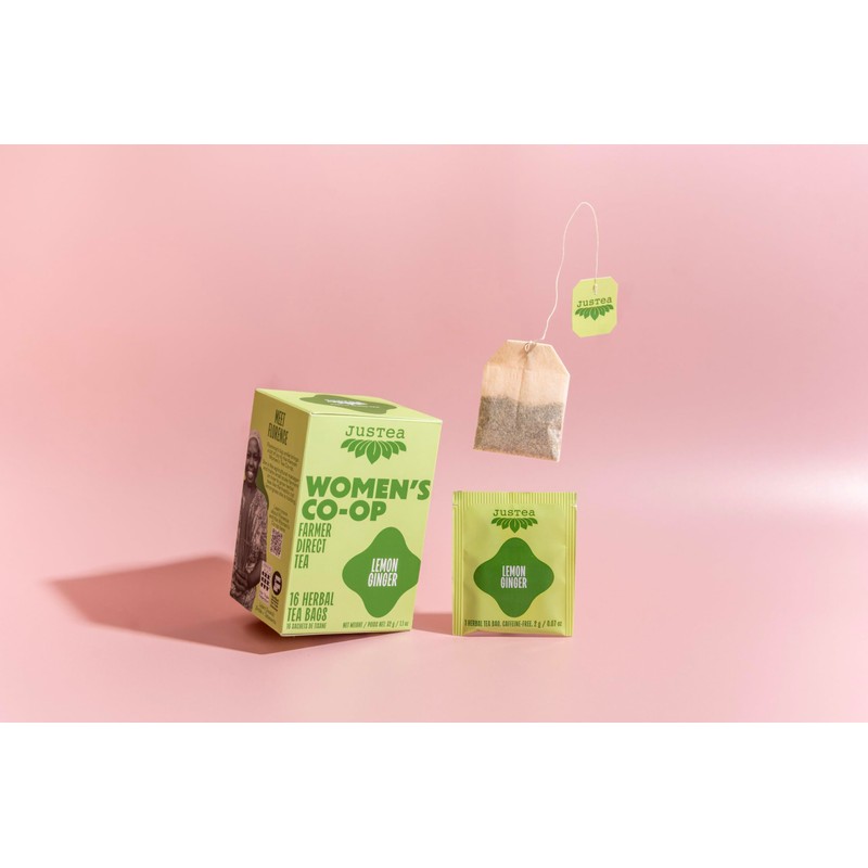 JusTea LEMON GINGER | Herbal Tea Bags, Caffeine-Free, Organic Ginger