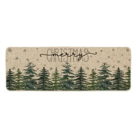 Artoid Mode Pine Trees Snowflakes Merry Christmas Doormat, Winter Home Decor Low-Profile Door Mat Floor Mat 17x47 Inch