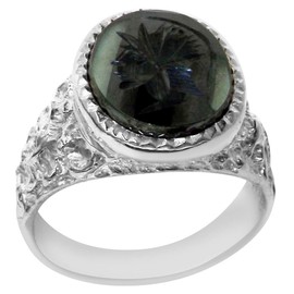 LetsBuyGold Solid Sterling Silver Carved Centurions Head Natural Hematite Mens Mans Signet Ring - Size 13 - Sizes 6 to 13