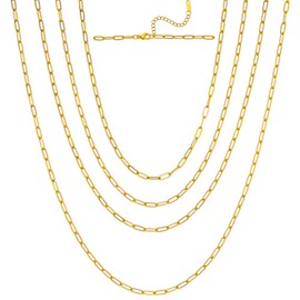 AHANDMAKER 4Pcs Golden Paperclip Chain Necklaces, 4 Sizes 15/17/19/23 Inch Stainless Steel Layering Stacks Necklaces for Women Trendy Fashion Aesthetic Jewelry Gift, Stainless Steel, No Gemstone