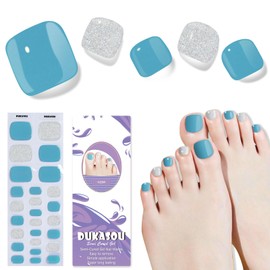 DUKASOU Semi Cured Gel Toe Nail Strips,26 Pcs Toe Nail Stickers Wraps for Summer Holiday(Light Blue),Gel Strips UV Light Required,Easy to Apply
