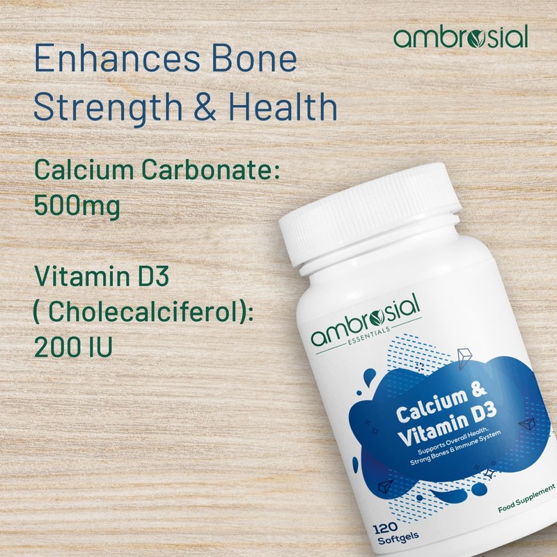 Ambrosial Calcium & Vitamin D Supplement, High Potency, High Strength