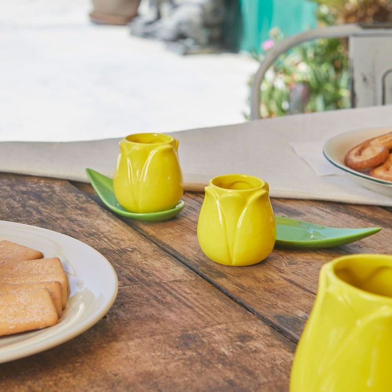 balvi Tulip Coffee Cup Set Yellow/Green 2 Tulip Shaped Coffee