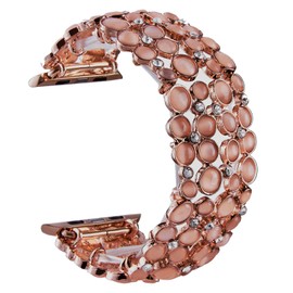 VIQIV - Bandas brillantes para reloj Apple compatible, 38 mm, 40 mm, 42 mm, 44 mm, Iwatch Series 4, 3, 2, 1, pulsera de metal con diamantes para mujer, moda, Rose gold, 38mm (Small Fit Wrist Size 5.9-6.3 Inch)