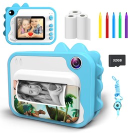 Ukuu Children's Camera 2.4 Inch Screen Print Instant Camera for Children 1080P Digital Camera with 3 Rolls of Printing Paper and 5 Colours Brush Pen, Video Camera Black and White Photo Camera with