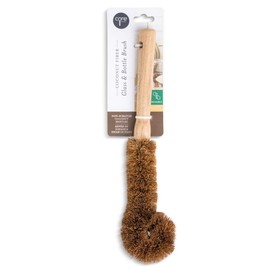 Core Kitchen Narrow Hook 10 Inch Natural Coconut Fiber with Wood Handle All-Purpose Cleaning Scrub Bristle Brush for Bottles, Dishes, Stove Top, Counters, Brown, 46541