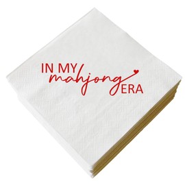 XIUHUBA In My Mahjong Era Napkins 50 Pack Red Foil and White Chinese Game Mah Jongg Cocktail Napkins Mahjong Casual Gatherings Game Nights Mah Jong Themed Birthday Party Decorations 3-Ply