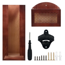 3 in 1 Wall Mounted Wooden Can Cooler Holder with Bottle Opener and Cap Collector,Can Store 30 Beer Sleeves, Wooden Beer Can Sleeve, Great Gift for Beer Lovers, 12 inches (Grey)