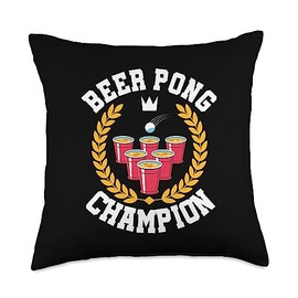 Funny Beer Pong Champion Apparel Beer Pong Champion Throw Pillow, 18x18, Multicolor