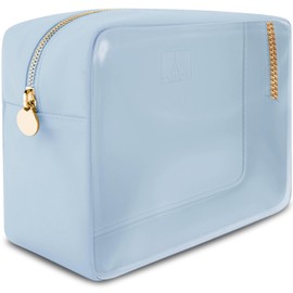 DANCOUR Large Clear Makeup Bag TSA-Approved Travel Cosmetic Pouch Spacious Transparent Toiletry Bag for Women and Girls Waterproof Clear Organizer Case Light Blue