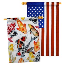 Koi Water Garden House Flags Pack Animals Sea Creature Nautical Ocean Fish Outdoor Summer Marine USA Applique Small Decorative Gift Yard Banner Double-Sided Made In 28 X 40