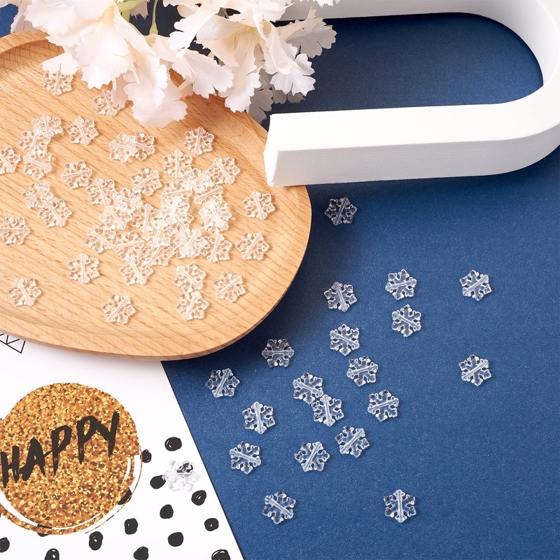 Beadthoven 200pcs Clear Acrylic Snowflake Beads for Christmas Earrings Bracelet
