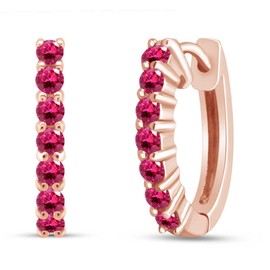 14k Rose Gold Over Sterling Silver Round Cut July Brithstone Ruby Hoop Earrings (0.64" Diameter, 0.7 Cttw)