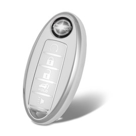 WORCAS Compatible with Infiniti JX35 Q50 Q60 QX56 QX60 QX80 5 Buttons Key Fob Cover,Premium Soft TPU Smart Key Fob Case Compatible with Nissan Altima Maxima(Silver-White)