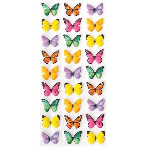 Playhouse Soft Puffy 27-Piece Sticker Sheet for Crafts, Trading & Collecting - Rainbow Butterflies