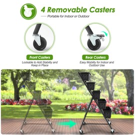 Suyncll Vertical Raised Garden Bed Planter Box,5 Tiers Vertical Garden Planter with Drainage System&4 Hooks & Removable Locking Wheels for Herb Vegetables Flowers (Black with Wheels)