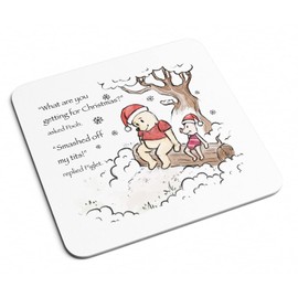 Rude Christmas Hats Winnie the Pooh and Piglet Coaster - WATERCOLOUR Novelty Sarcastic Funny Swear Festive Xmas Smashed Quote Best Friend Pig Bear Gift Present (White Prime)