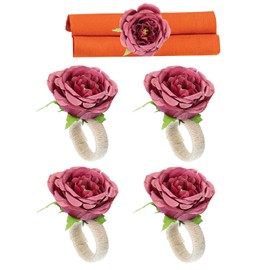 PATIKIL Handmade Rose Flower Napkin Rings, 4 Pack Handcraft Floral Napkin Holder for Wedding Birthday Banquet Table Decoration Christmas Thanksgiving, Bean Paste Pink