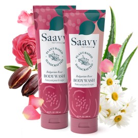 Saavy Naturals Body Wash Bulgarian Rose Plant-Based Ingredients- Made In USA - Sensitive Skin Body Washl Organic Formula With Coconut Oil, Shea Butter, And Aloe Vera - 8.5 Fl Oz, 2 Pack