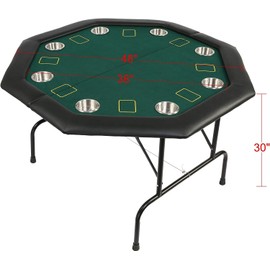 TRY & DO 48" Octagon Poker Table Texas Blackjack Table with Leg & Stainless Steel Cup Holders for 8 Player, Green Felt