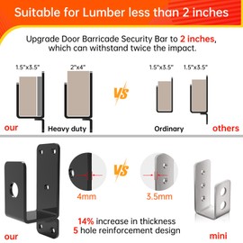 KOMOHOM Thickened Door Barricade Bracket, 2 Pack-Black, Iron, Steel, Powder Coated, U-Shaped, Door Mount, 2X4 Lumber Compatible, Home, Barn, Shed, Garage, Gate Security Reinforcement