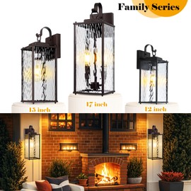 Sparluvix Oil Rubbed Bronze Outdoor Light Fixtures Water Ripple Glass 15” 2 Pack, Vintage Brown Exterior Lights for House IP65 Waterproof Outside Wall Sconce Lighting Coach Lights Patio Wall Lanterns