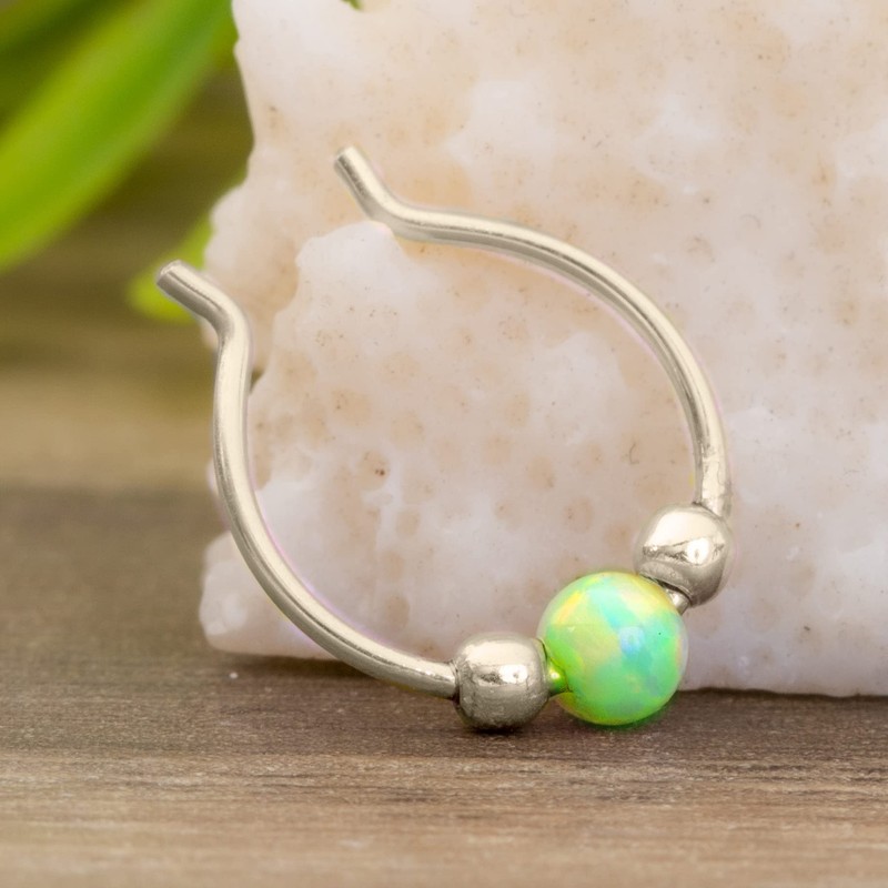 Sterling Silver Fake Septum Ring - Green Opal Faux Septum