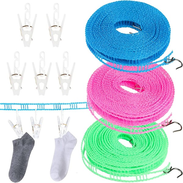 Jogoico Travel Clotheslines 3Pcs 8m Washing Line Portable Clothes Line