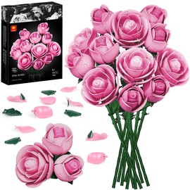 INRATELL Pink Rose Flower Building Set, Botanical Bouquet Block Set Gift for Mothers Day for Adults, Wife, Her, Girlfriend, Mom, Grandma on Birthdays, Home Office Decor Table Display