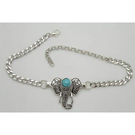 Trendy Fashion Jewelry TFJ Women Western Boot Chain Metal Bling Bracelet Turquoise Blue African Elephant Shoe Anklet Charm Silver