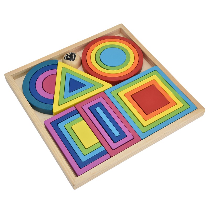Baby Blocks Stacking Puzzle Set Colorful Wooden Building Blocks Educational