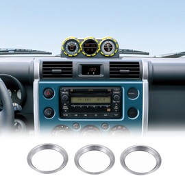 Fgtagtal Car Dashboard Clock Stopwatch Compass Ring Cover Compatible with Toyot@ FJ Cruiser 2007-2021, Aluminum Center Dash Clock Decoration Ring Accessories, 3PCS (Silver)